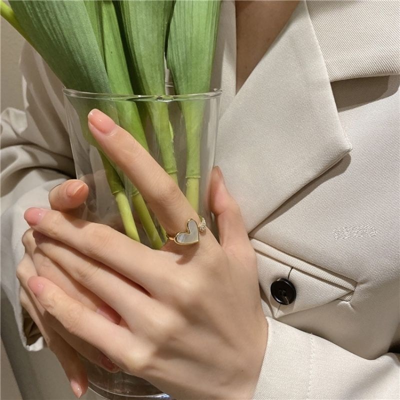 💍台灣現貨🌿韓國愛心貝殼開口戒指女 ins復古小眾設計開口心形戒指 飾品輕奢食指環戒指女戒子【O32】-細節圖7