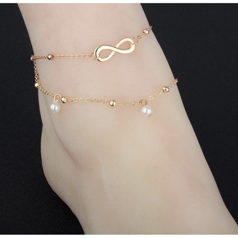 🌸台灣現貨🌿熱賣款✨唯美氣質8字雙層珍珠 腳鍊 雙鏈腳鍊-細節圖4