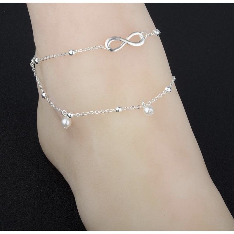 🌸台灣現貨🌿熱賣款✨唯美氣質8字雙層珍珠 腳鍊 雙鏈腳鍊-細節圖5