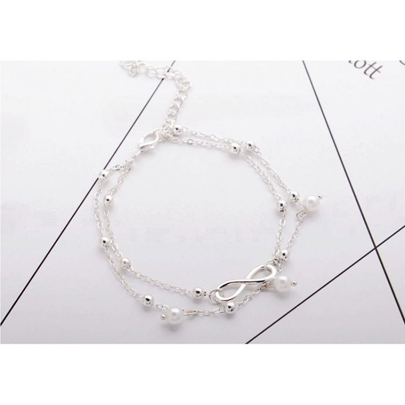 🌸台灣現貨🌿熱賣款✨唯美氣質8字雙層珍珠 腳鍊 雙鏈腳鍊-細節圖8