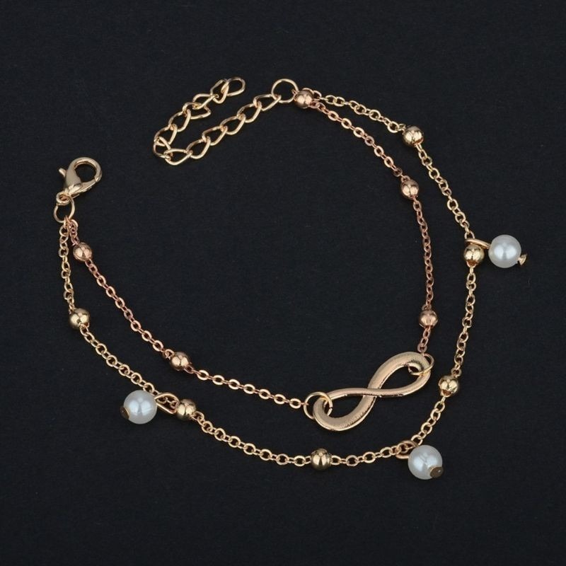 🌸台灣現貨🌿熱賣款✨唯美氣質8字雙層珍珠 腳鍊 雙鏈腳鍊-細節圖9