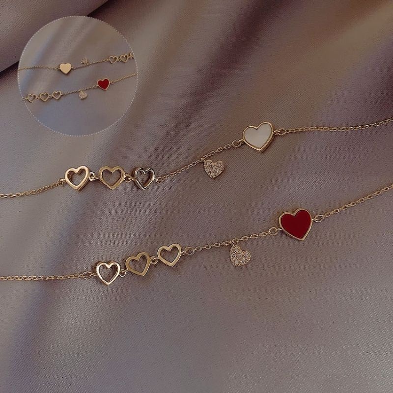 🌹台灣現貨滿🌿 甜美系愛心手鏈 韓國東大門新款玫瑰金手環 心形吊墜鏤空手鏈 氣質簡約ins小眾設計手飾-細節圖7