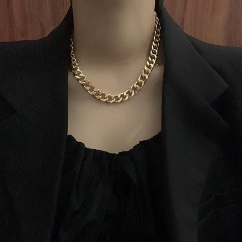 👗台灣現貨🌿古巴粗鏈條蹦迪項鍊女ins冷淡風嘻哈鍊子男生簡約百搭潮牌鎖骨鏈【Q54】-規格圖9