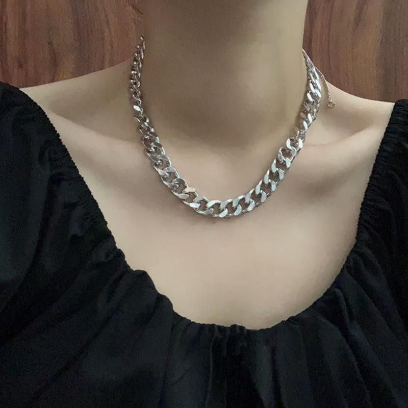 👗台灣現貨🌿古巴粗鏈條蹦迪項鍊女ins冷淡風嘻哈鍊子男生簡約百搭潮牌鎖骨鏈【Q54】-規格圖9