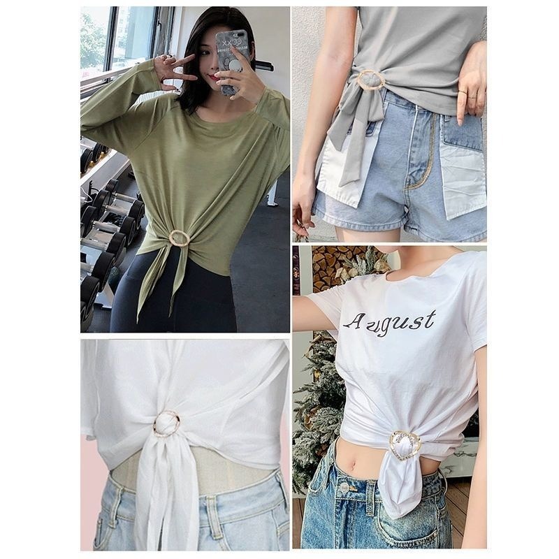 👗台灣現貨🌿韓國風 珍珠水鑽衣角打結扣環 腰扣 絲巾衣服扣 T恤襯衫風衣腰帶百搭日字扣 固定t恤打結神器-細節圖6