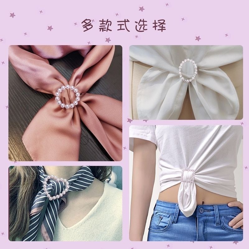 👗台灣現貨🌿韓國風 珍珠水鑽衣角打結扣環 腰扣 絲巾衣服扣 T恤襯衫風衣腰帶百搭日字扣 固定t恤打結神器-細節圖2