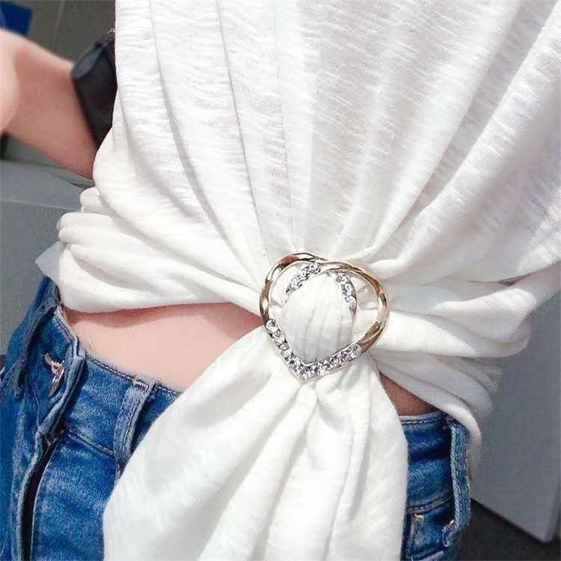 👗台灣現貨🌿韓國風 珍珠水鑽衣角打結扣環 腰扣 絲巾衣服扣 T恤襯衫風衣腰帶百搭日字扣 固定t恤打結神器-細節圖4