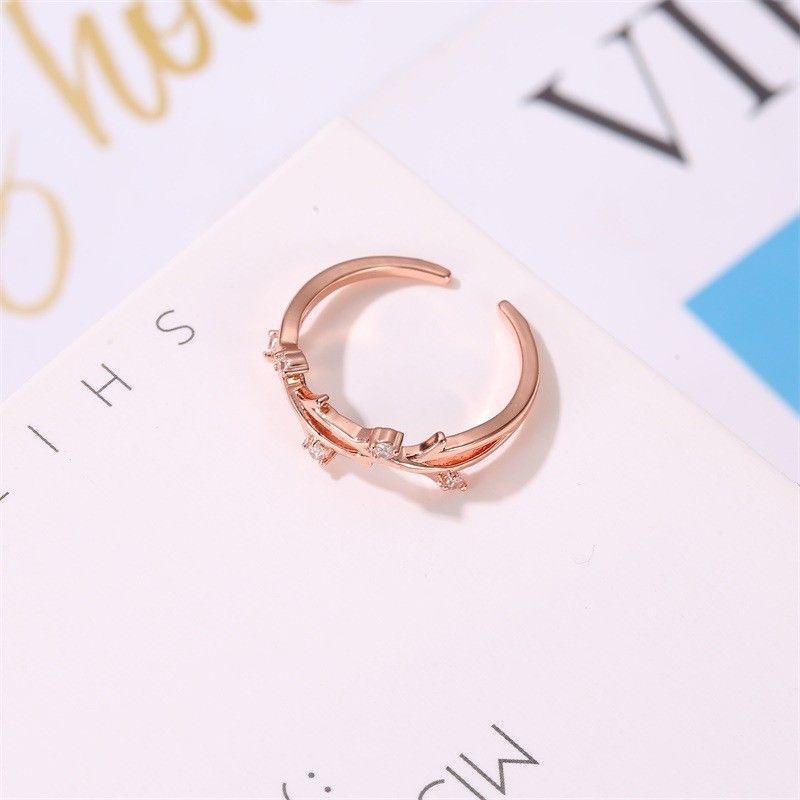 💍台灣現貨🌿💍韓版小清新戒指文藝範鑲鑽樹枝開口單戒創意交叉藤條可調節戒指-細節圖7