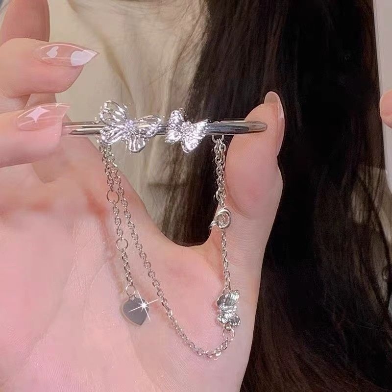 👗台灣現貨🌿雙層蝴蝶鏈條流蘇手環手鍊 小眾設計感仙女甜美閨蜜手鍊時尚百搭手環-細節圖7