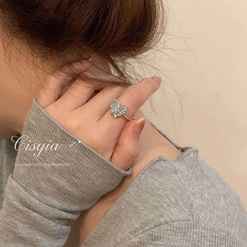 👗台灣現貨🌿分裂愛心多層閃鑽鋯石項鍊 奶白藍愛心蛋白石指環 耳環 甜酷輕奢氣質套組【Q68】-細節圖6