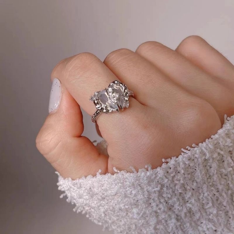 👗台灣現貨🌿分裂愛心多層閃鑽鋯石項鍊 奶白藍愛心蛋白石指環 耳環 甜酷輕奢氣質套組【Q68】-規格圖9