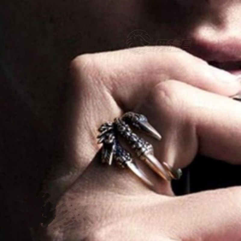 💍台灣現貨🌿龍爪戒指 龍戒指 古銀色酷炫戒指 開口戒指 情侶對戒 指環 可調節大小 霸氣 奢華個性時尚潮【O34】-細節圖3