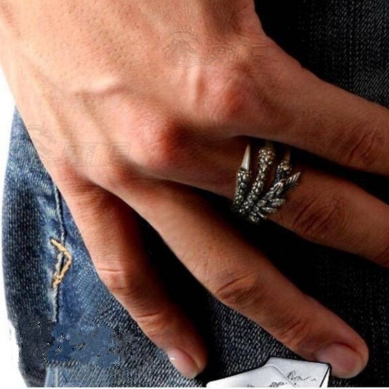 💍台灣現貨🌿龍爪戒指 龍戒指 古銀色酷炫戒指 開口戒指 情侶對戒 指環 可調節大小 霸氣 奢華個性時尚潮【O34】-細節圖4