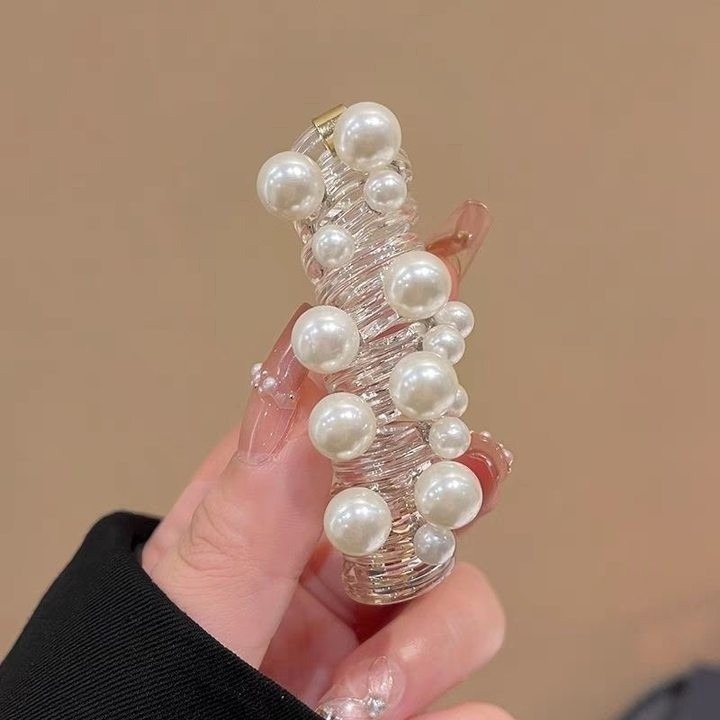 ✨台灣現貨🌿珍珠直條電話線髮圈 百搭經典珠珠鉚釘女生扎馬尾高彈性髮繩 泡泡辮編髮神器頭飾【ND123】-規格圖9