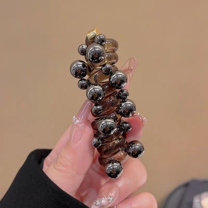 ✨台灣現貨🌿珍珠直條電話線髮圈 百搭經典珠珠鉚釘女生扎馬尾高彈性髮繩 泡泡辮編髮神器頭飾【ND123】-規格圖9