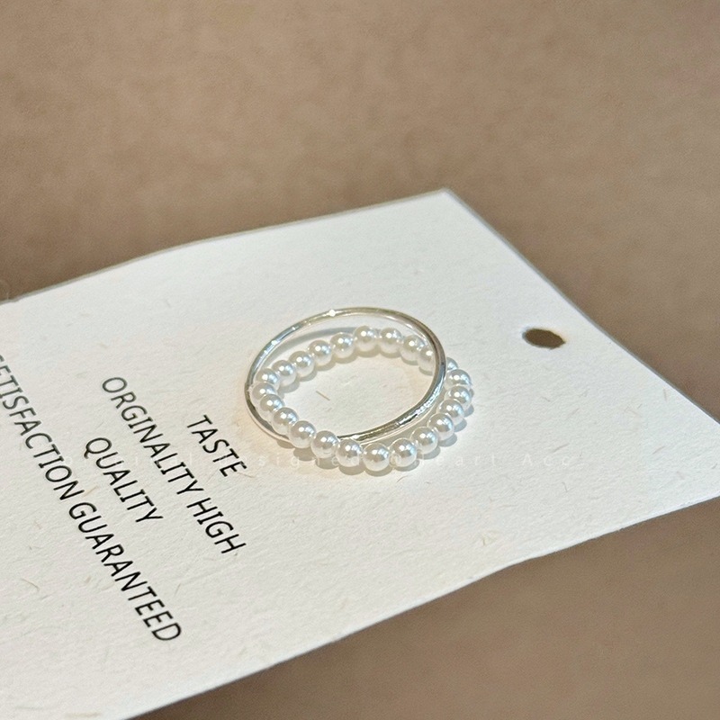 💍台灣現貨🌿蝴蝶結雙層珍珠交錯戒指個性獨特時尚潮流氣質百搭戒指指環食指戒【O75】-規格圖10