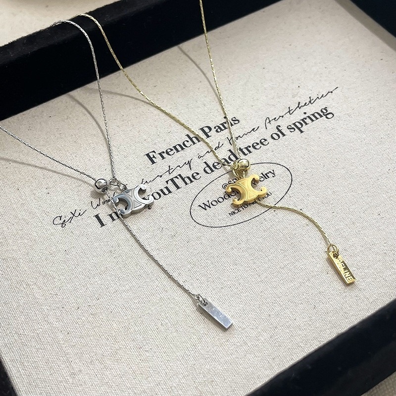 👗台灣現貨🌿鈦鋼字母雙C抽拉式可調節項鍊 法式小眾設計毛衣鏈時尚氣質不掉色大學T鏈【Q82】-細節圖7