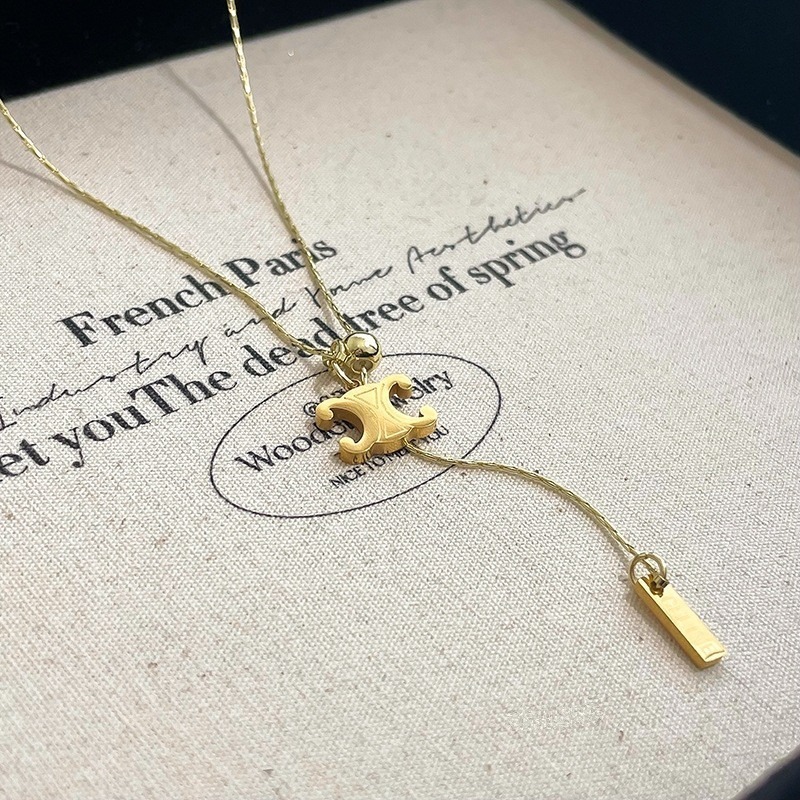 👗台灣現貨🌿鈦鋼字母雙C抽拉式可調節項鍊 法式小眾設計毛衣鏈時尚氣質不掉色大學T鏈【Q82】-細節圖8