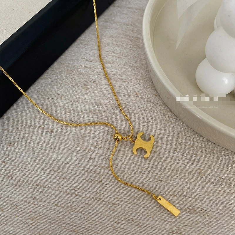 👗台灣現貨🌿鈦鋼字母雙C抽拉式可調節項鍊 法式小眾設計毛衣鏈時尚氣質不掉色大學T鏈【Q82】-細節圖10