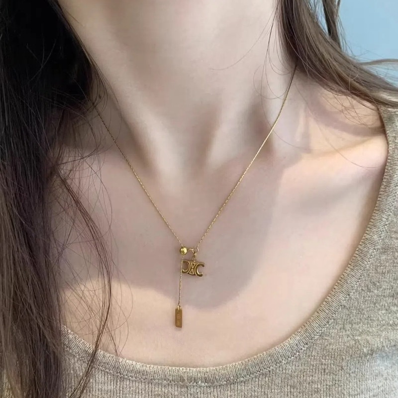 👗台灣現貨🌿鈦鋼字母雙C抽拉式可調節項鍊 法式小眾設計毛衣鏈時尚氣質不掉色大學T鏈【Q82】-規格圖11