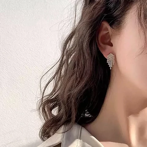 💖台灣現貨🌿閃耀璀鑽短流蘇耳環 925銀針 韓國輕奢簡約設計耳飾【G446】-細節圖8