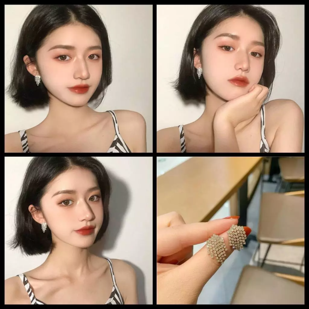 💖台灣現貨🌿閃耀璀鑽短流蘇耳環 925銀針 韓國輕奢簡約設計耳飾【G446】-細節圖9