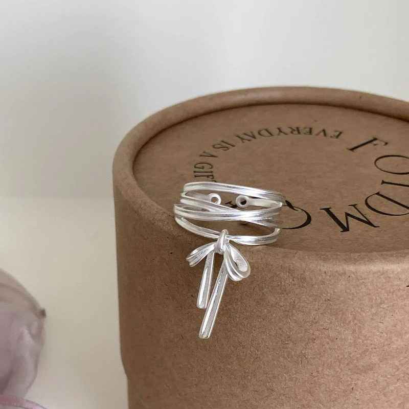💍台灣現貨🌿芭蕾風蝴蝶結絲帶開口戒指 女生新款小衆獨特設計感可調整指環 網紅時尚個性食指戒【O76】-細節圖3