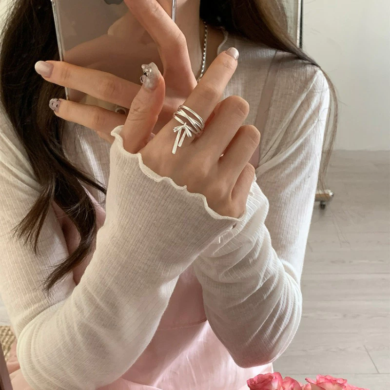 💍台灣現貨🌿芭蕾風蝴蝶結絲帶開口戒指 女生新款小衆獨特設計感可調整指環 網紅時尚個性食指戒【O76】-細節圖5