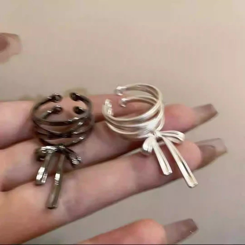 💍台灣現貨🌿芭蕾風蝴蝶結絲帶開口戒指 女生新款小衆獨特設計感可調整指環 網紅時尚個性食指戒【O76】-細節圖6