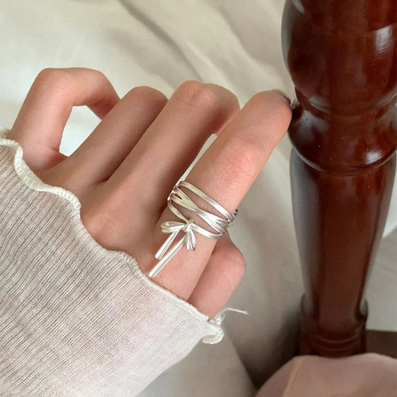 💍台灣現貨🌿芭蕾風蝴蝶結絲帶開口戒指 女生新款小衆獨特設計感可調整指環 網紅時尚個性食指戒【O76】-細節圖9