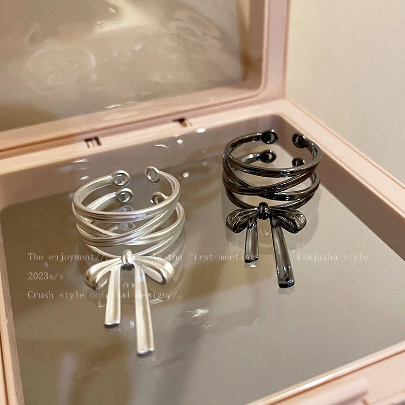 💍台灣現貨🌿芭蕾風蝴蝶結絲帶開口戒指 女生新款小衆獨特設計感可調整指環 網紅時尚個性食指戒【O76】-細節圖10