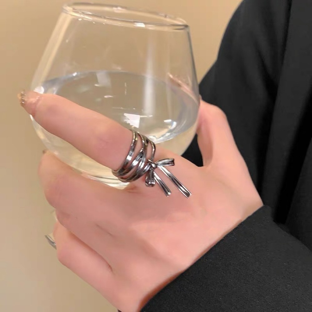 💍台灣現貨🌿芭蕾風蝴蝶結絲帶開口戒指 女生新款小衆獨特設計感可調整指環 網紅時尚個性食指戒【O76】-規格圖11