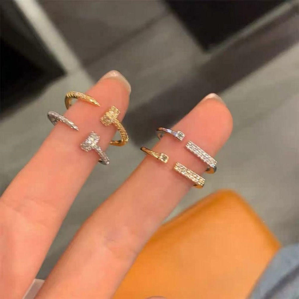 💍台灣現貨🌿新款法式細版微鑲鑽釘子戒指 簡約輕奢小眾設計精緻疊戴食指戒指環【O77】-細節圖2