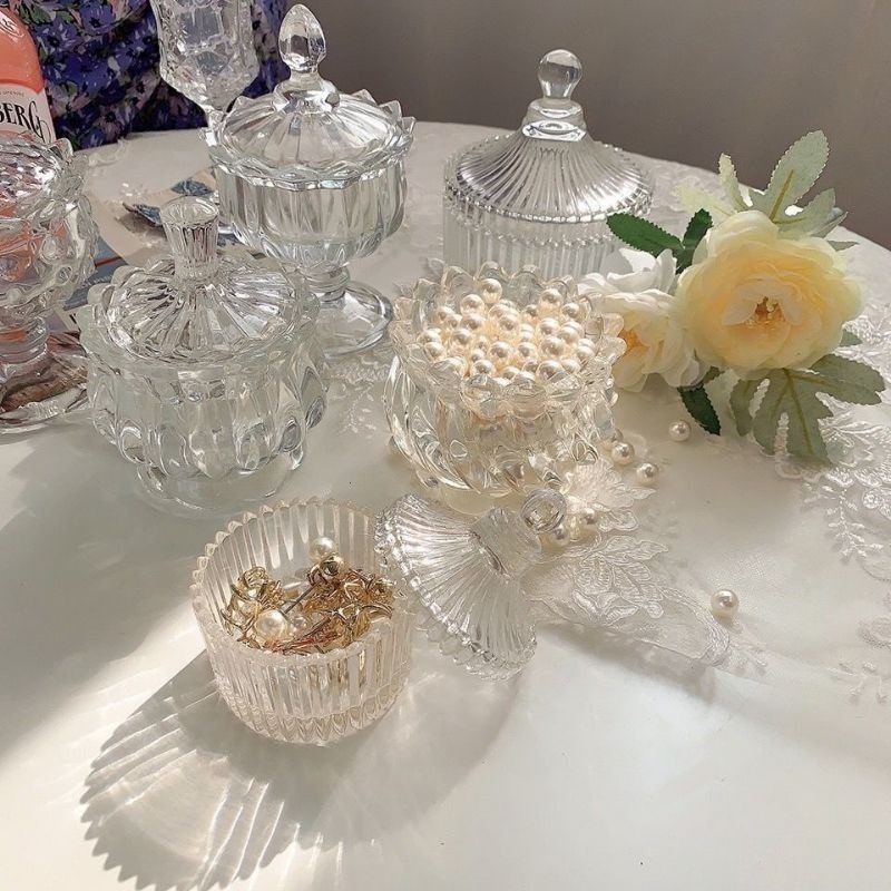 👑台灣現貨🌿水晶消磁碗 絕美璀璨仙女系ins首飾收納 復古浮雕玻璃罐 桌面擺件 攝影道具 香氛裝飾 居家擺飾-細節圖2