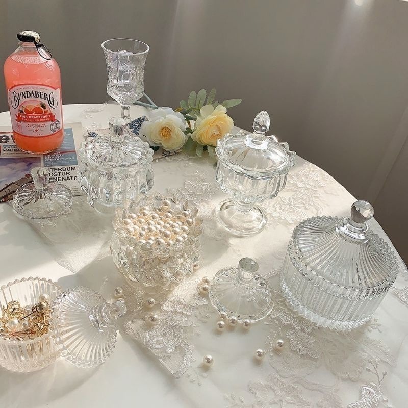 👑台灣現貨🌿水晶消磁碗 絕美璀璨仙女系ins首飾收納 復古浮雕玻璃罐 桌面擺件 攝影道具 香氛裝飾 居家擺飾-細節圖3