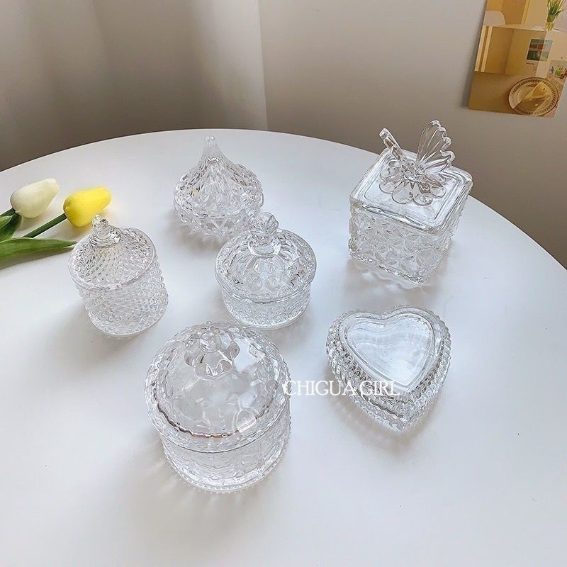 👑台灣現貨🌿水晶消磁碗 絕美璀璨仙女系ins首飾收納 復古浮雕玻璃罐 桌面擺件 攝影道具 香氛裝飾 居家擺飾-細節圖4