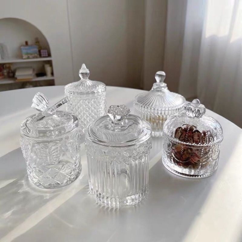 👑台灣現貨🌿水晶消磁碗 絕美璀璨仙女系ins首飾收納 復古浮雕玻璃罐 桌面擺件 攝影道具 香氛裝飾 居家擺飾-細節圖5