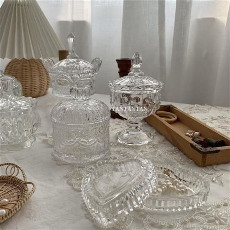 👑台灣現貨🌿水晶消磁碗 絕美璀璨仙女系ins首飾收納 復古浮雕玻璃罐 桌面擺件 攝影道具 香氛裝飾 居家擺飾-細節圖6