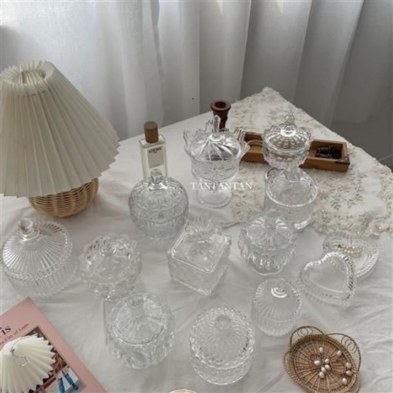 👑台灣現貨🌿水晶消磁碗 絕美璀璨仙女系ins首飾收納 復古浮雕玻璃罐 桌面擺件 攝影道具 香氛裝飾 居家擺飾-細節圖7