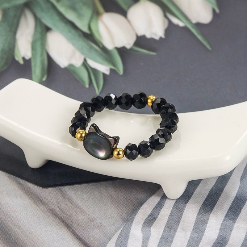 💍台灣現貨🌿卡哇伊 可愛貓咪串珠彈力繩戒指 日韓流行時尚貓咪bestie戒指【O78】-細節圖8