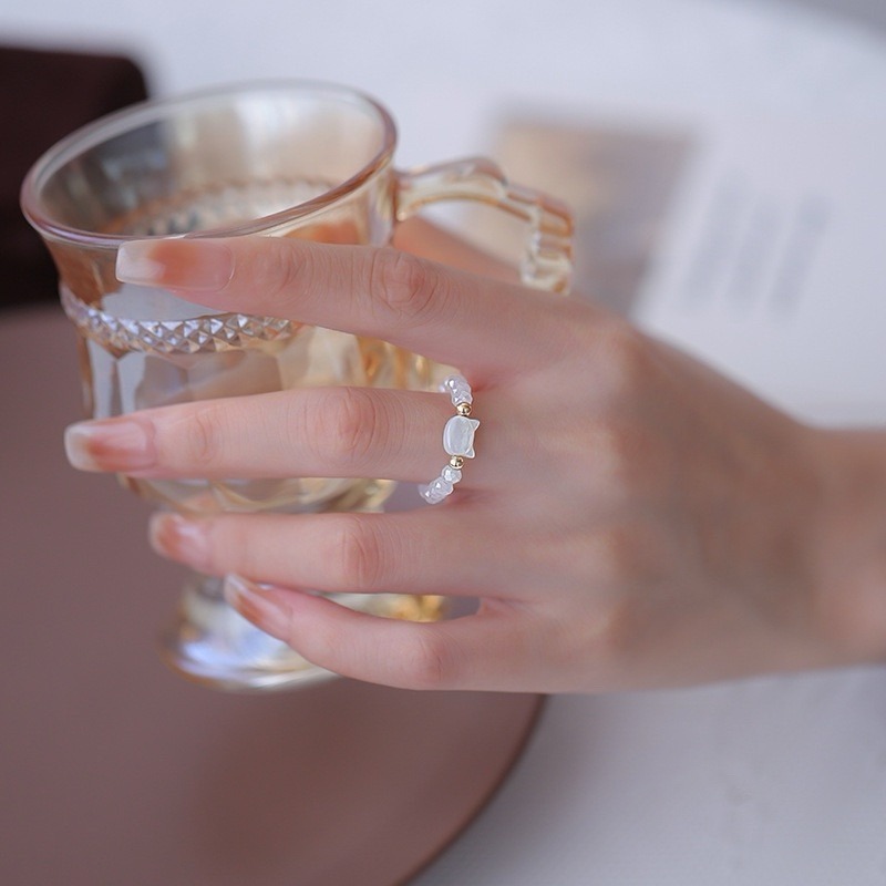 💍台灣現貨🌿卡哇伊 可愛貓咪串珠彈力繩戒指 日韓流行時尚貓咪bestie戒指【O78】-細節圖9