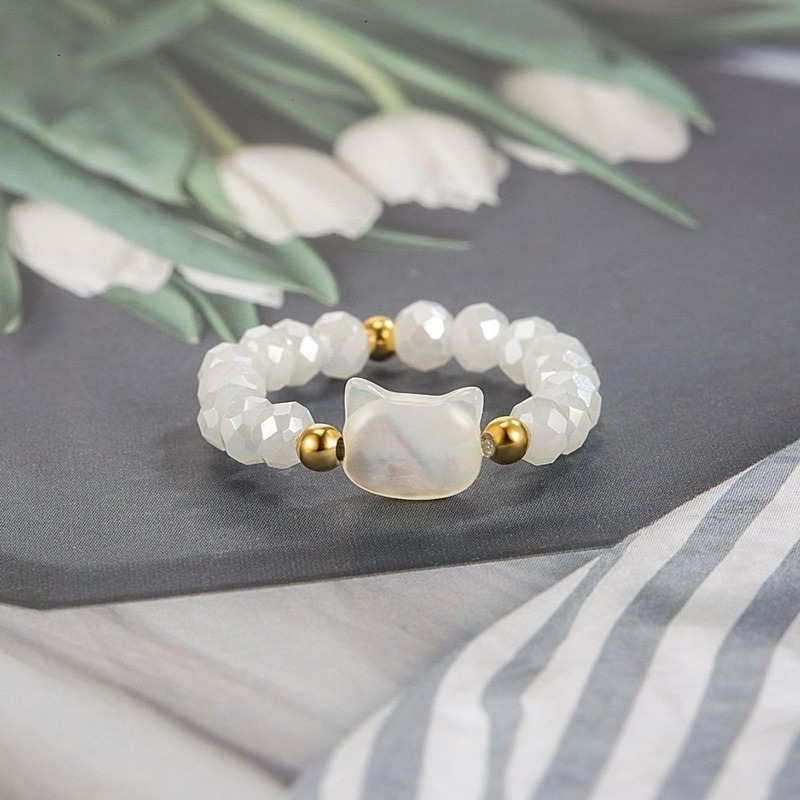 💍台灣現貨🌿卡哇伊 可愛貓咪串珠彈力繩戒指 日韓流行時尚貓咪bestie戒指【O78】-細節圖10