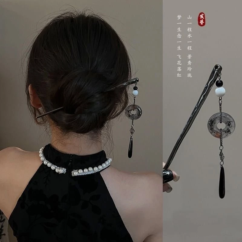 ✨台灣現貨🌿新中式水墨蝴蝶流蘇髮簪 高級感古風步搖流蘇簪子 盤髮髮釵氣質國風髮飾 頭飾【L31】-細節圖2