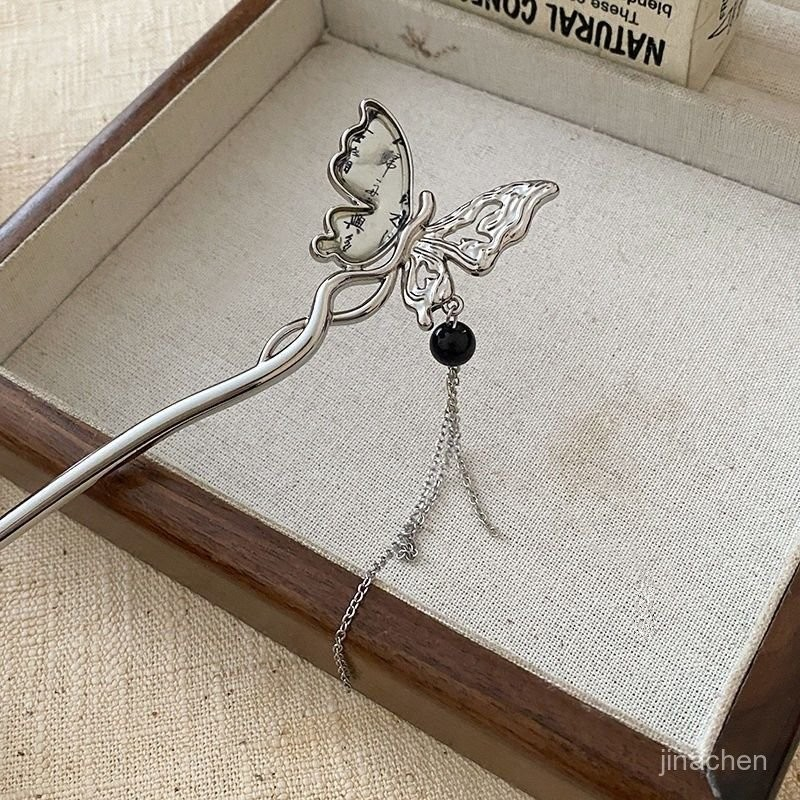 ✨台灣現貨🌿新中式水墨蝴蝶流蘇髮簪 高級感古風步搖流蘇簪子 盤髮髮釵氣質國風髮飾 頭飾【L31】-細節圖8