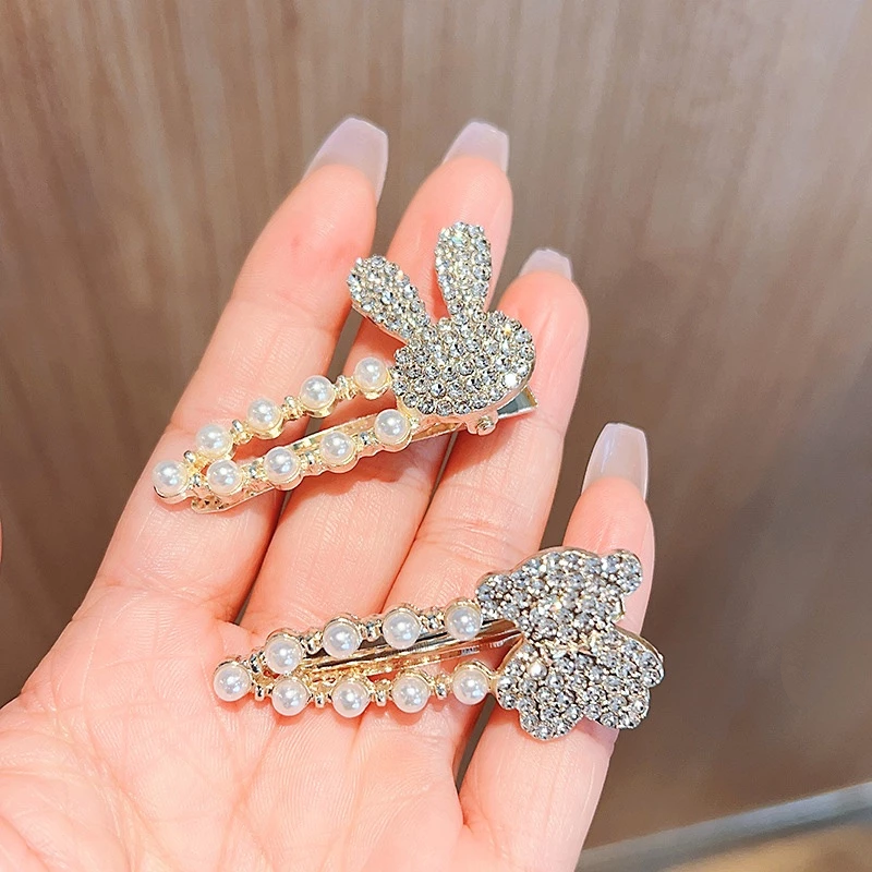 ✨台灣現貨🌿珍珠水鑽可愛小熊兔子韓版甜美愛心五角星氣質髮夾【N139】-細節圖5