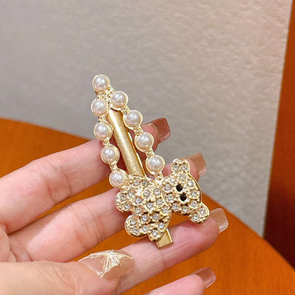 ✨台灣現貨🌿珍珠水鑽可愛小熊兔子韓版甜美愛心五角星氣質髮夾【N139】-細節圖8