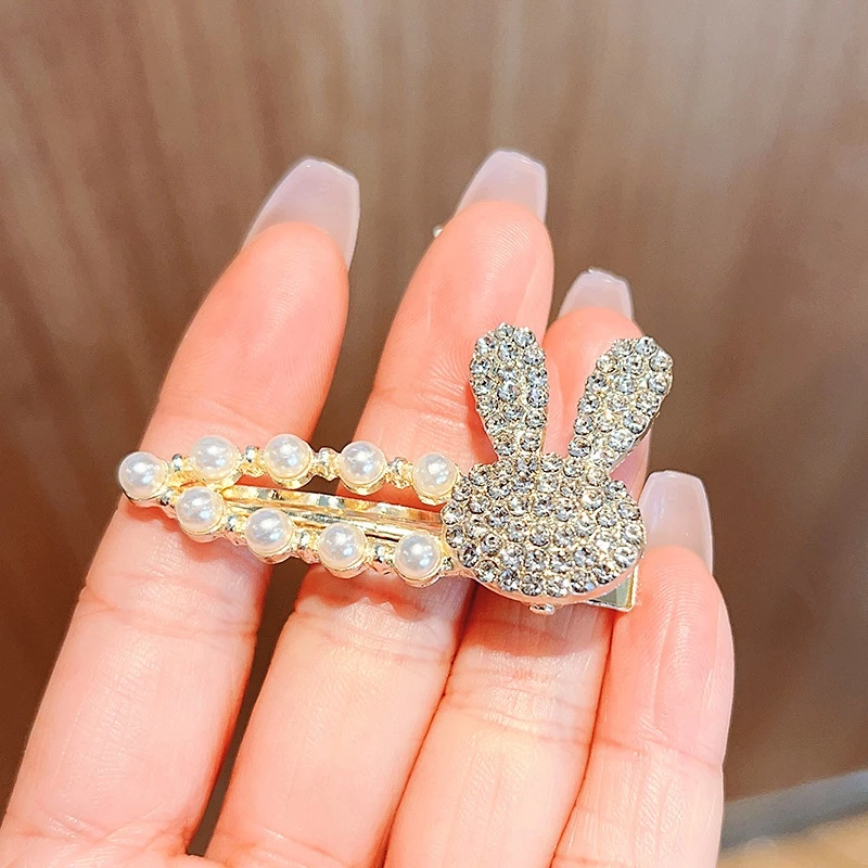 ✨台灣現貨🌿珍珠水鑽可愛小熊兔子韓版甜美愛心五角星氣質髮夾【N139】-規格圖9