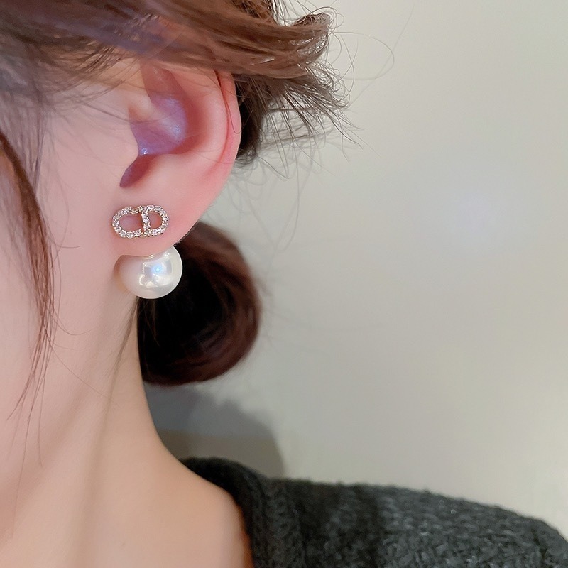 💖台灣現貨🌿韓版字母CD珍珠氣質耳環 S925銀針 小眾設計前後戴珍珠耳環 輕奢名媛氣質耳飾【G181】-細節圖3