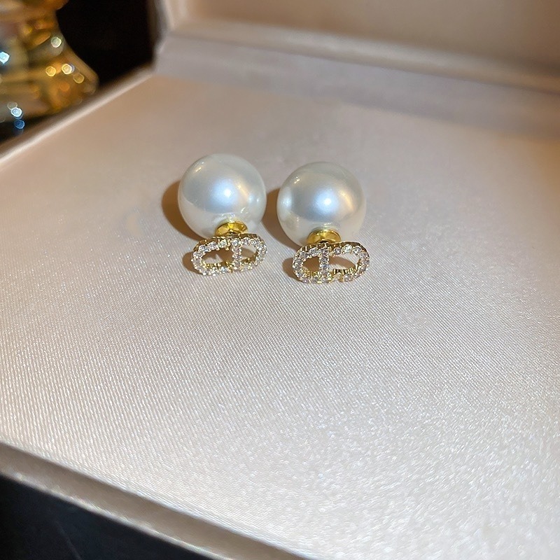 💖台灣現貨🌿韓版字母CD珍珠氣質耳環 S925銀針 小眾設計前後戴珍珠耳環 輕奢名媛氣質耳飾【G181】-細節圖5