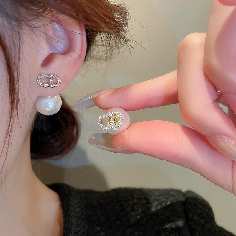 💖台灣現貨🌿韓版字母CD珍珠氣質耳環 S925銀針 小眾設計前後戴珍珠耳環 輕奢名媛氣質耳飾【G181】-細節圖7